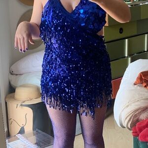 blue sequined dress